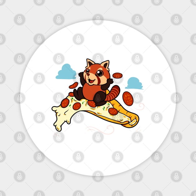 Pizza lover - red panda flies on pizza Magnet by Modern Medieval Design